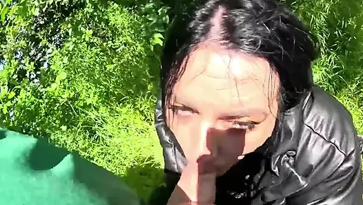 Outdoor Deepthroat, Rough Facefucking and Cum All Over My Downjacket