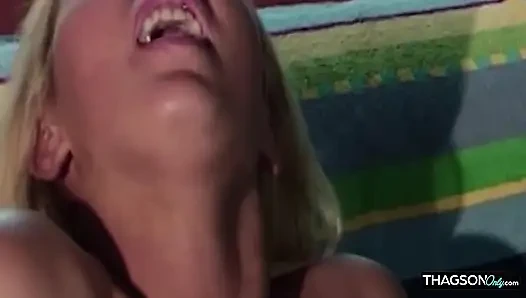 Busty Blonde Babe Fingers Dripping Pussy to Shaking Orgasm