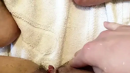 I shave my beautiful pussy and hairy tight anus close-up. Shaved cunt