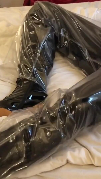 Thrilling moment from "Transparent PVC Plastic Fetish Masturbation"