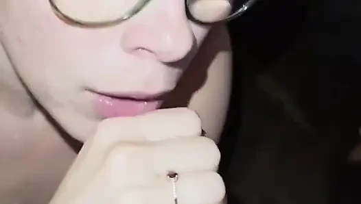 Slut with Glasses Sucks Like a Bitch up to the Facial