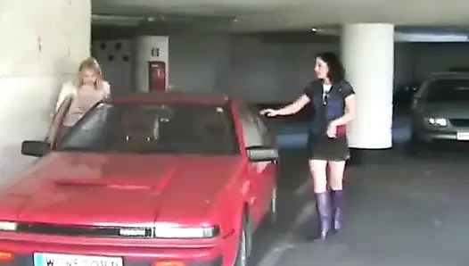 Pissing on a parking lot