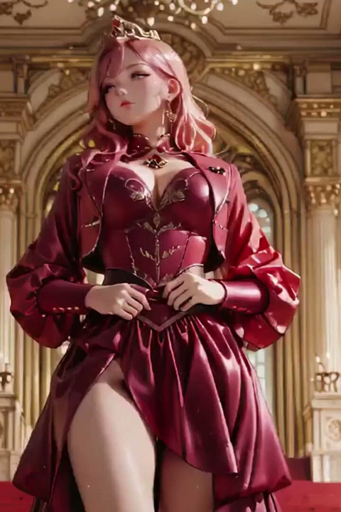 Crimson Throne the Pink Queen's Coronation! Deep Red Silk, Golden Goblet, and a Lazy Gaze From the Throne. Pure Fantasy