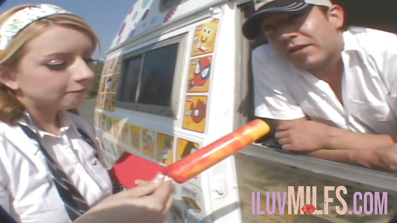 Blonde teen with small tits is fucked in a van