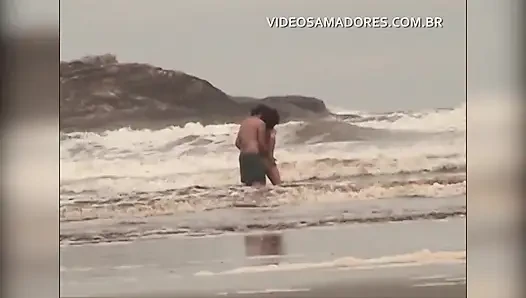 Shameless couple has sex in the shallow sea
