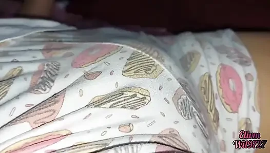 Step sister spreads her legs to caress her pussy