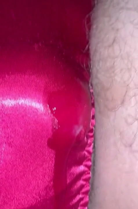 Crossdresser no hands Cum pink satin panties