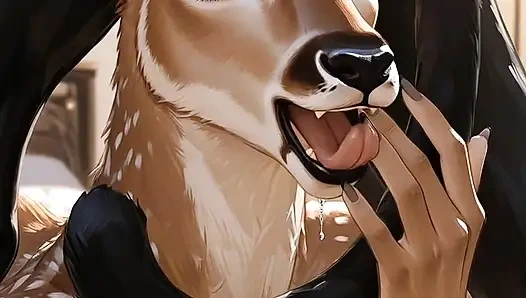 Pelzige deer doe masturbiert in der dusche, fantasiert über schwarzen panther