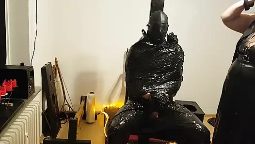 Foil Bondage Slave Bagian 2 - film cling mummified and edged to Madness