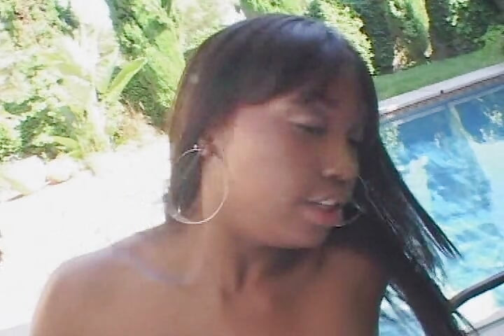 Ebony Doll Rides BBC by the Pool