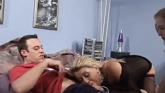 Gorgeous blonde gets bent over and fucked doggystyle while her friend watches