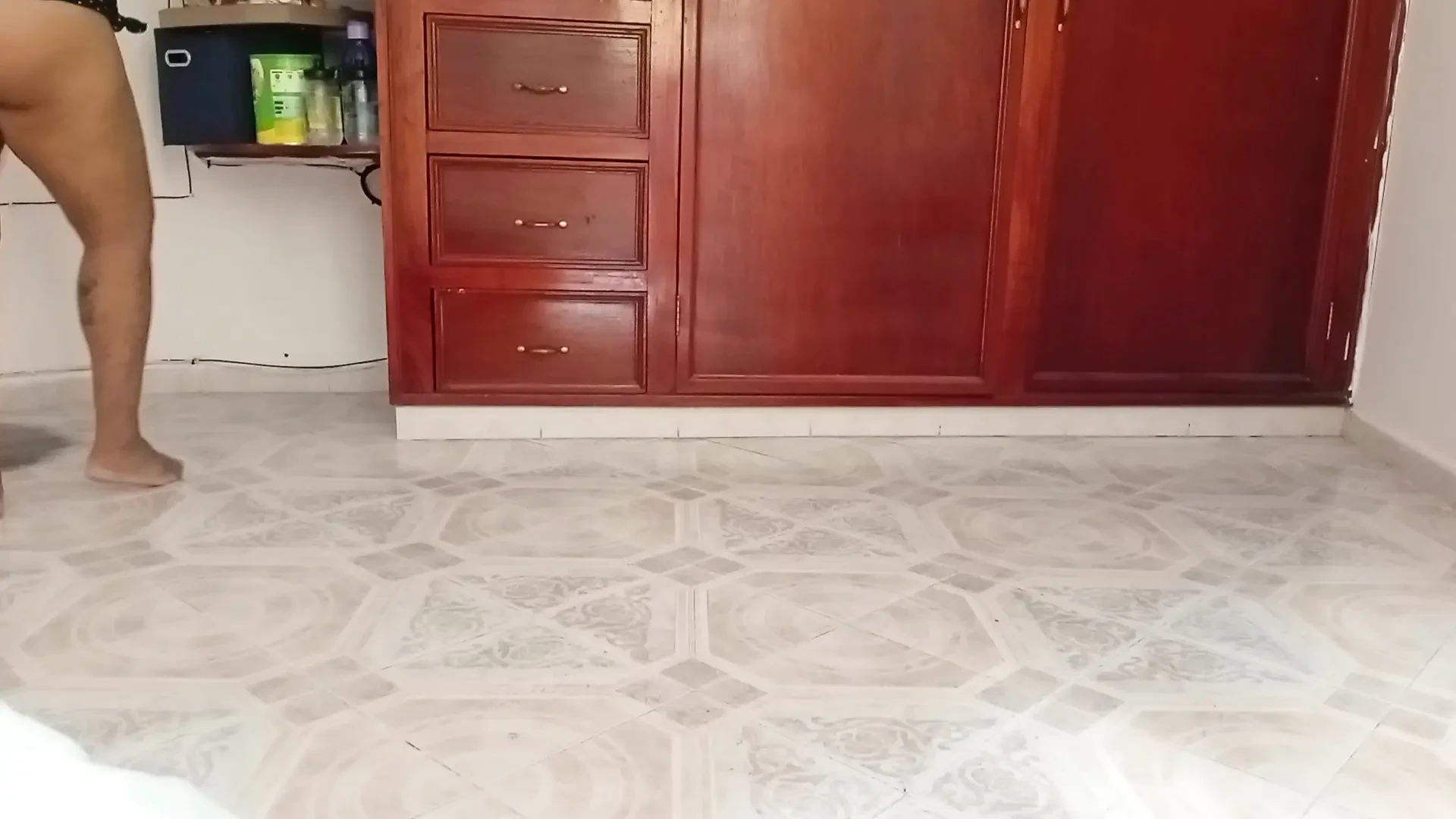 Mexican mother-in-law cleaning guest room in thong 5