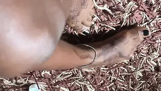Hot ebony babe foot massage section