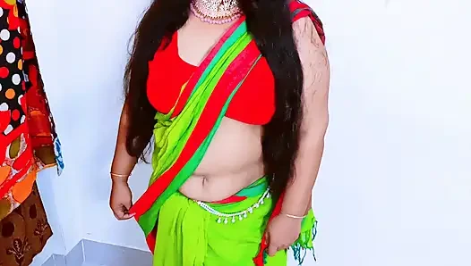 My sister-in-law looks great in a saree today.