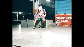 Sexy gay public cumshot in railway station