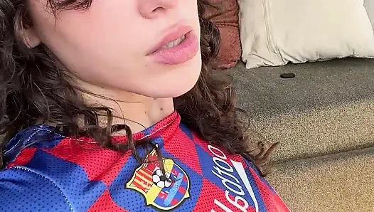 Hot Soccer Girl in Jersey & High Socks Spanks Her Ass & Shows Camel Toe