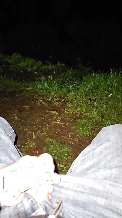 Risky public jerking on the park bench