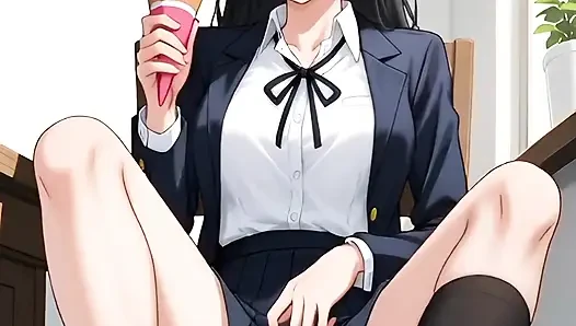 Hentai 2026!  Student licks ice cream in a park, her dripping all over the place
