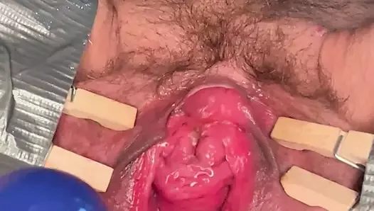 Huge dildo in the pee hole