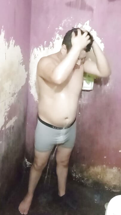 Jesus without a shirt and in boxers bathing