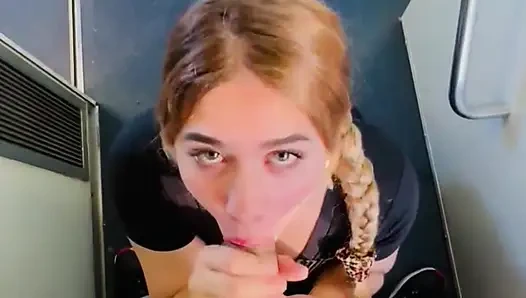 Beautiful big ass college blonde gives her boyfriend blowjobs in several places
