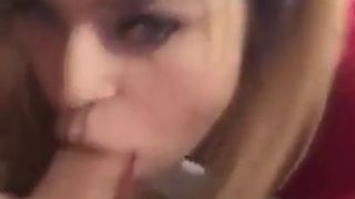 Blonde sex toy deepthroats a cock til it cums in her mouth