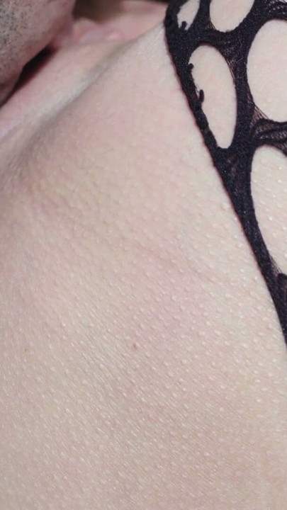 I'm wearing my fishnet stockings and he can't resist he has to lick my shaved pussy until I cum...I get too wet | Clip 1