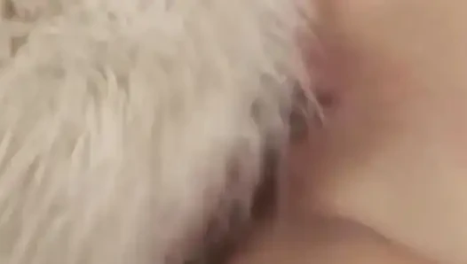 Tante seksi rambut cokelat lagi asik ngentot memeknya pakai mainan seks sampai ngiler