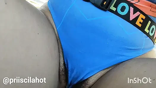 Wife displaying hairy cameltoe at carnival