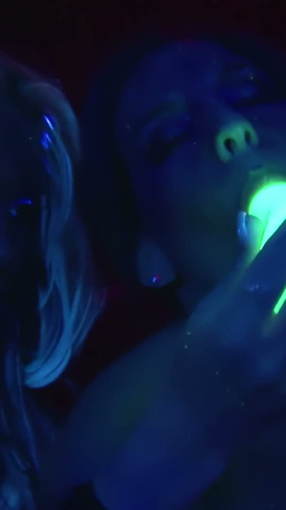 Glow-in-the-dark Dildo - Fishnet Blonde and Brunette Play Under Blacklight