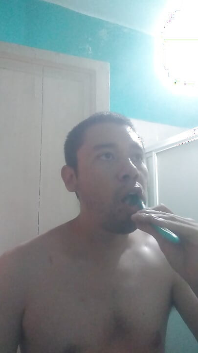 Washing my face with my bare torso