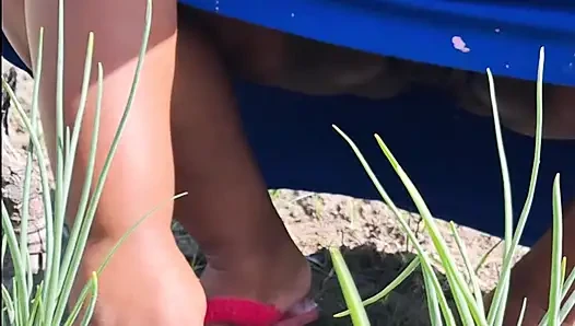 Ibu tiri hot pergi ke taman dengan gaun tanpa celana dalam dan tetangga direkam