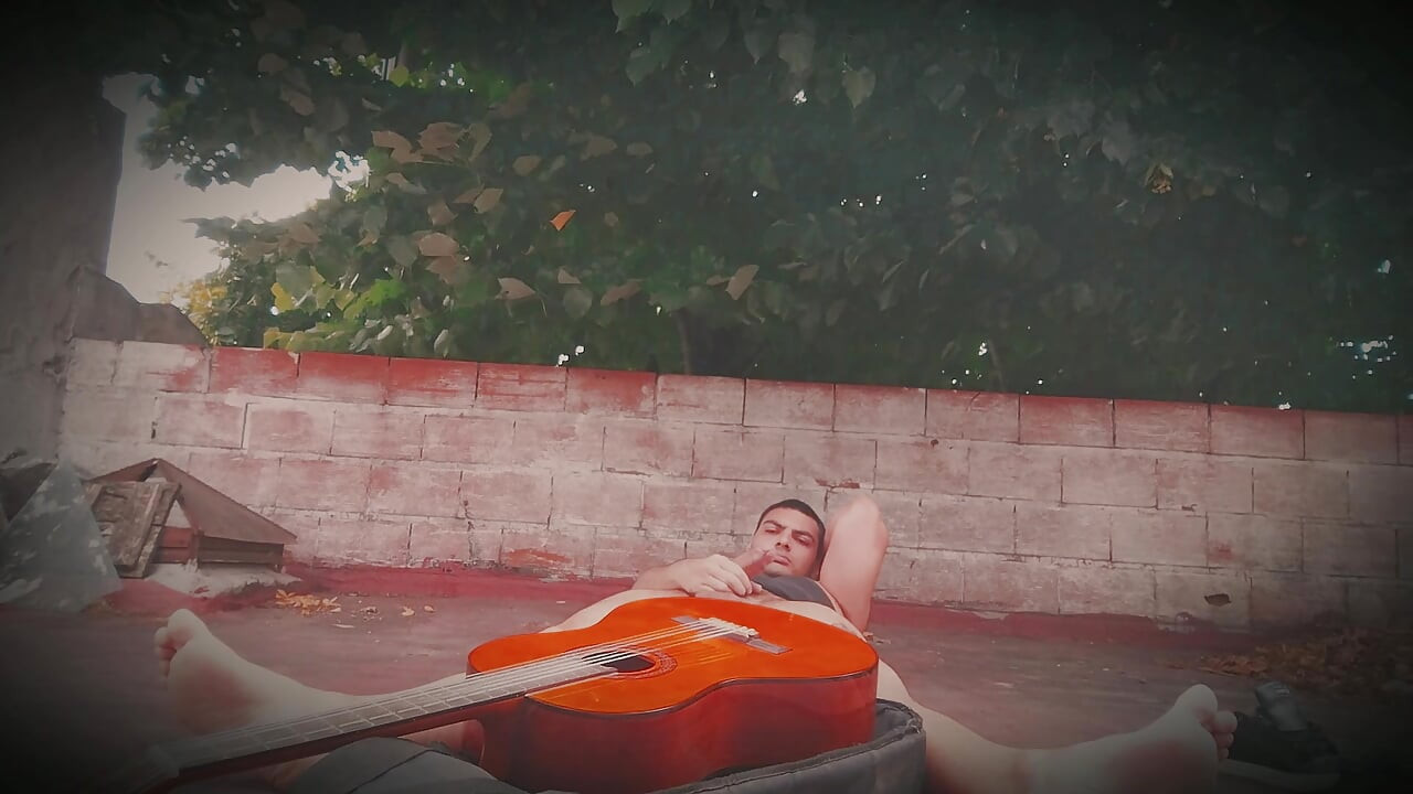 Big Muscular Man - GuitarJob - In the Air Rubbing Yamaha C80 Orange Guitar By The Penis - Sexy Number 1