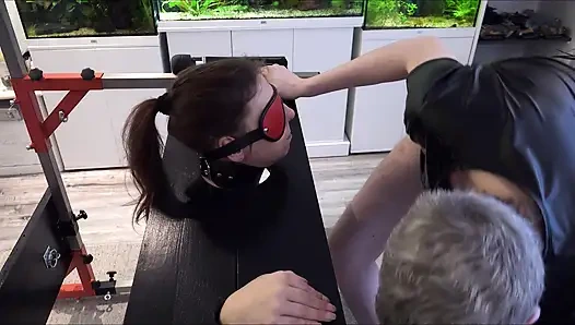 Slave Defenseless in the Pillory Driven to Orgasm on Sybian Part 2