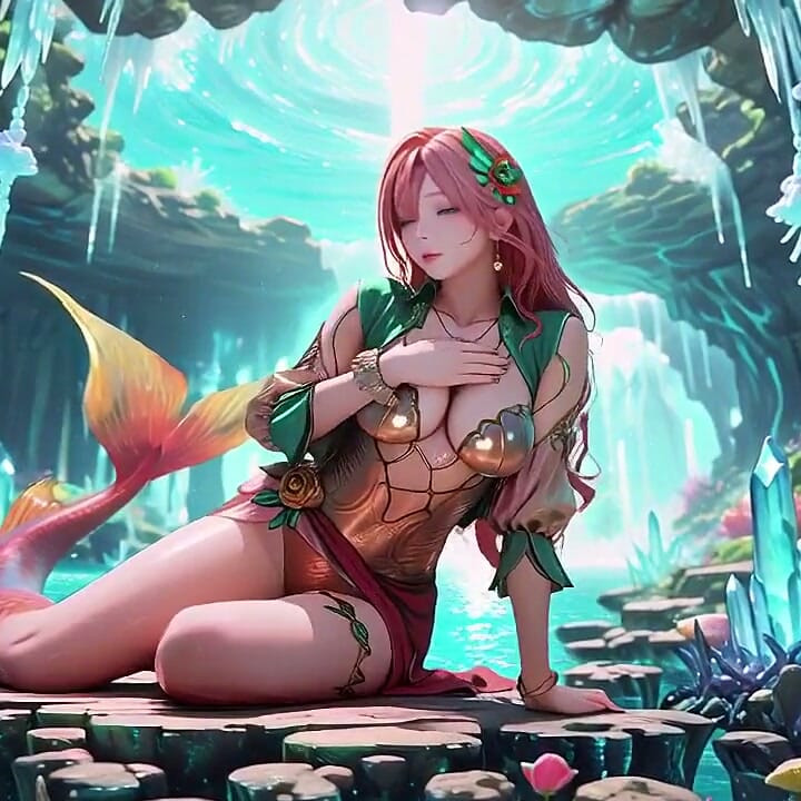 Pink-haired Mermaid Queen! a Dreamy Contrast Between the Underwater Palace and the Pure White Bed.