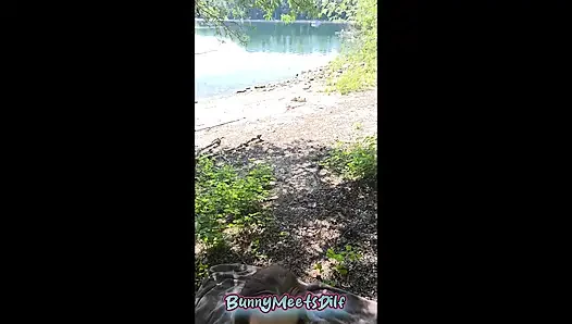 First Time Risky Outdoor: Masked Bunny Blows Me & Takes It Doggy by the River