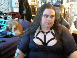 Chubby goth femboy enby flirts and flashes her sexy nipples