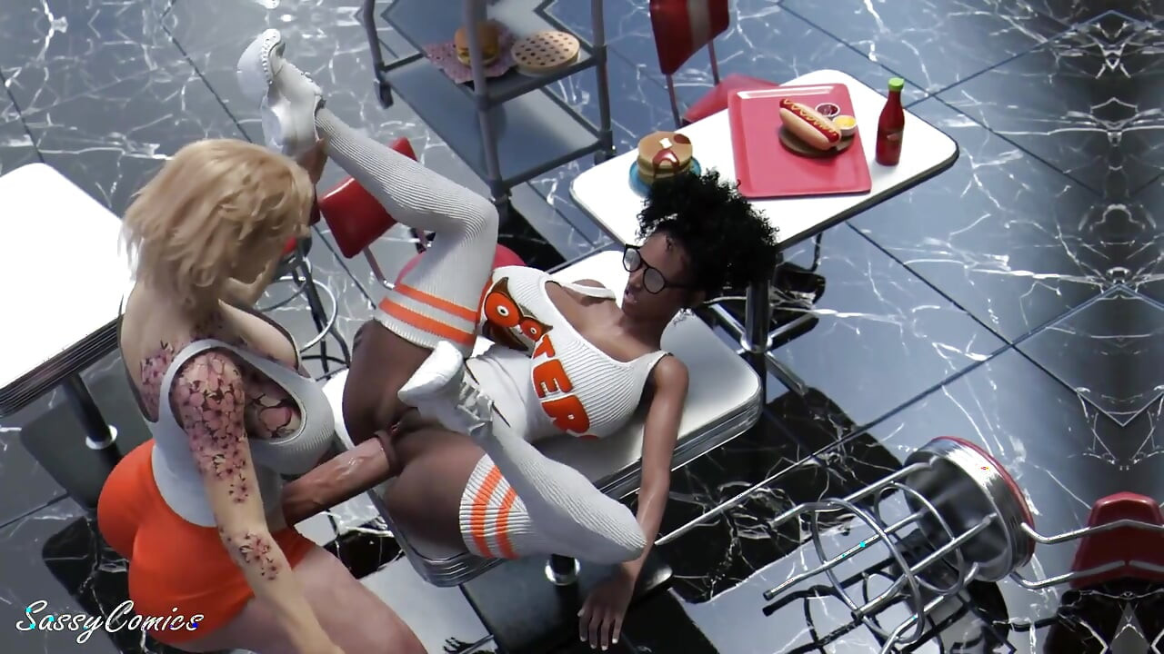 New Hooters Girl Anal Fucked on Restaurant Table by Her Futa Manager
