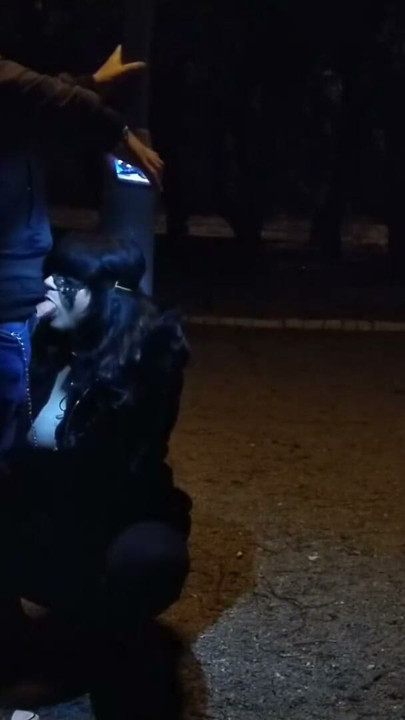 Milf whore gives a blowjob on a leash in a public place | Clip 1