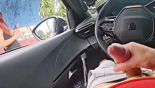 Risky Masturbation in the Car with a Hot Girl at the Bus Stop in Public!