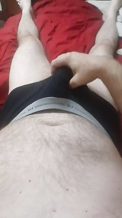 Cumming in black FTL briefs