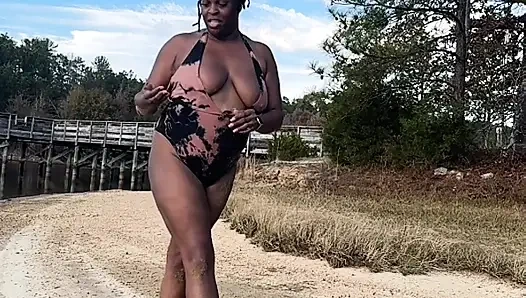 EBONY COUGAR ENJOYING THE SUN IN SWIMSUIT!