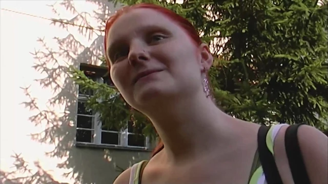 Redhead German slut with amazing round tits loves rubbing her muff