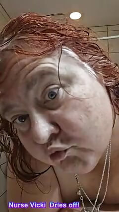 After a Hot Sshower Nurse Vicki Dries off and Does Some Other Grooming