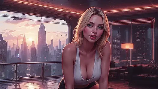 2099 Olivia в будущем с внушающими соблазнениями показывает ее достаточное декольте, часть 1