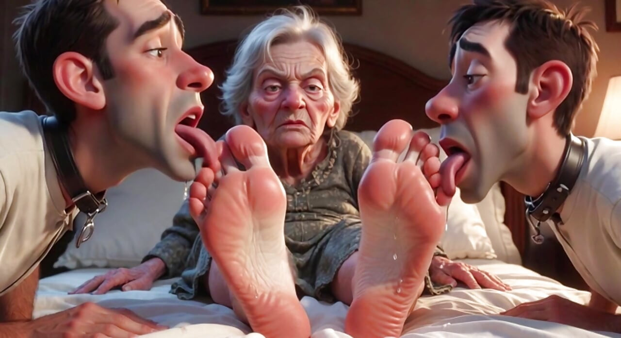 Submissive Mans Serving Old Granny's Ugly Feet - Humiliation