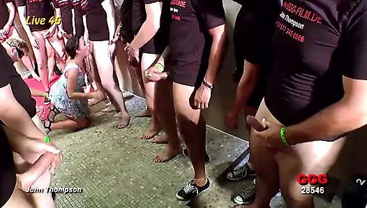 Bukkake Slut Gets Her Face Drenched by a Massive Crowd