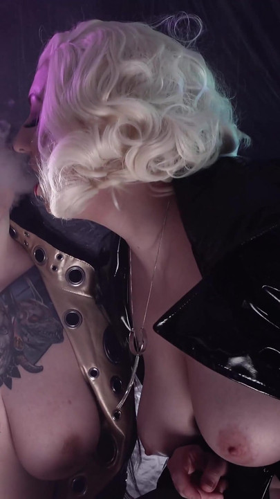 Stunning moment from "Smoking Fetish - Lesbian slowly masturbation with smoke - Arya Grander and Dredda Dark"