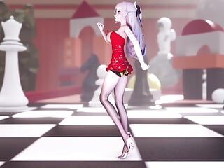 Schatje in jurk en lange benen dansend (3D HENTAI)