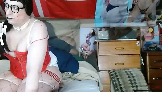 low iq overweight sissy in corset dance til tiny dick is exposed